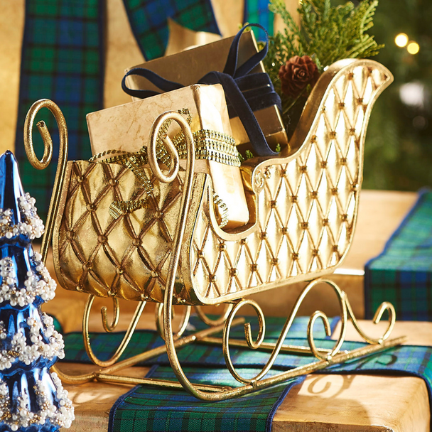 Raz 12" Gold Quilted Sleigh Christmas Decoration 4412154