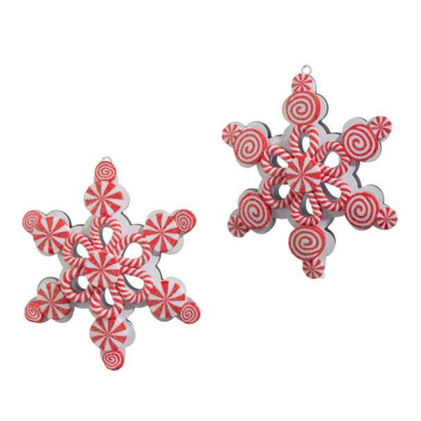 Raz 5" Peppermint Snowflake Christmas Ornament Set om 2 4415556