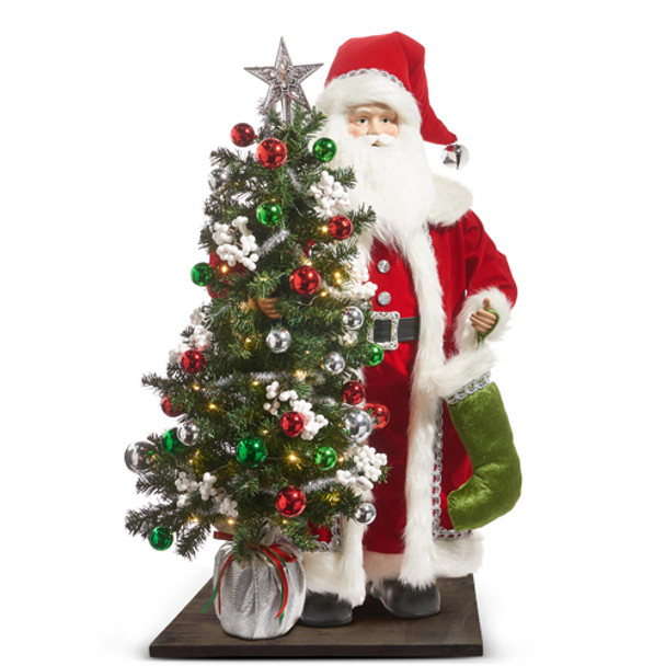 Raz 37" Vintage Santa and Lighted Tree Christmas Decoration 4415591