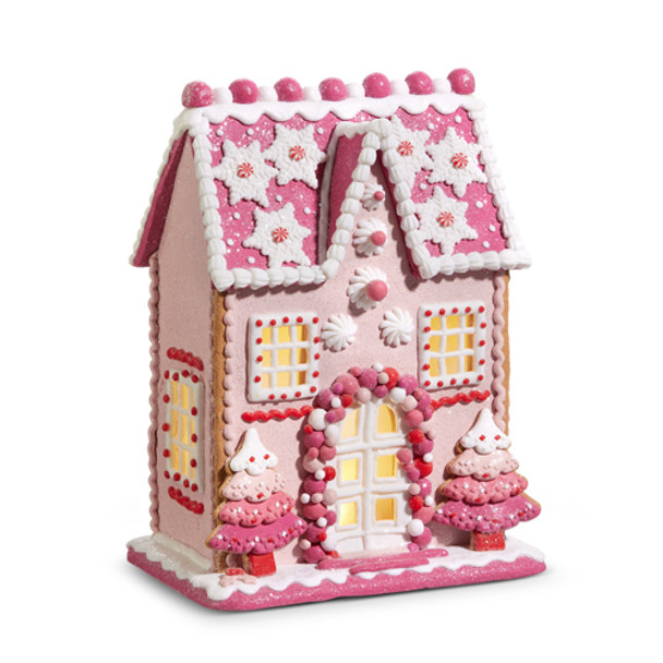 Raz 13" Casa De Gengibre Rosa Iluminada Decoração De Natal 4416187 -2