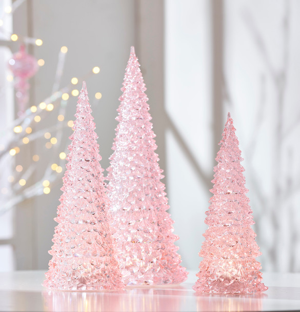 Raz 15,5 inch set van 3 verlichte roze kerstbomen 4416231