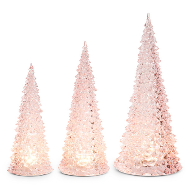 Raz 15.5" Set di 3 alberi rosa illuminati Decorazione natalizia 4416231 -2