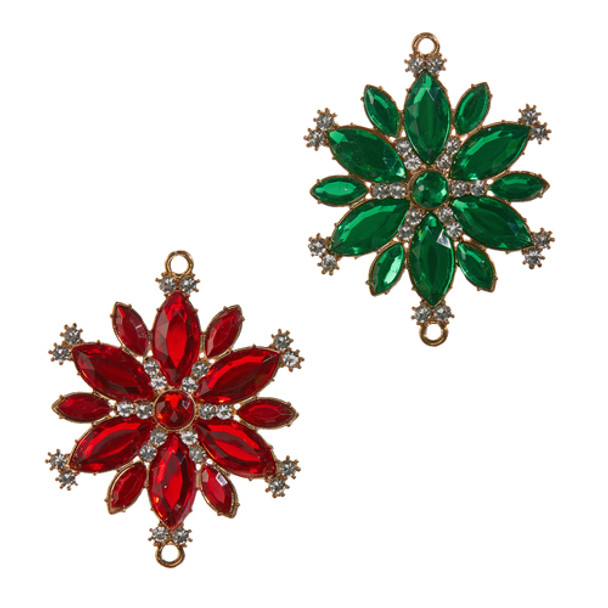Raz 3,25"-Set mit 2 Schneeflocken-Ornamenten mit roten oder grünen Juwelen 4416238