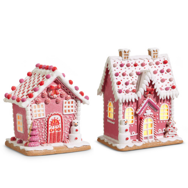 Raz 8,5" ή 11,5" Lighted Pink Gingerbread House 