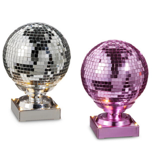 Raz 7.75" Silver or Pink Animated Spinning Disco Ball Christmas Decoration