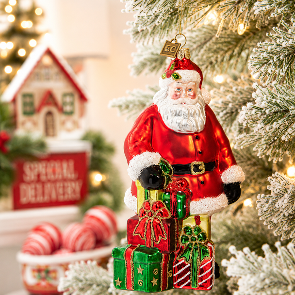 Raz Eric Cortina 6.5" Special Delivery Santa Glass Christmas Ornament 4453161-2