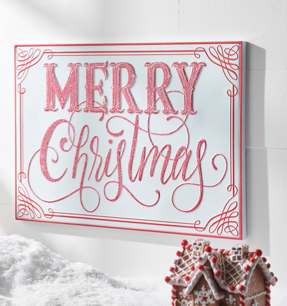 Raz 28" Glittered Red and White Merry Christmas Metal Wall Sign 4457262