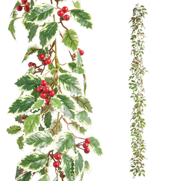 Raz 6' Variegated Holly Christmas Garland G4402449