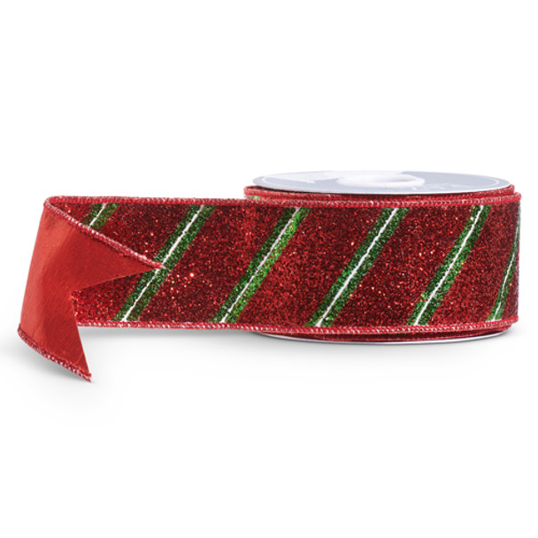 Raz 2.5" Red and Green Striped Wired Christmas Ribbon R4471785