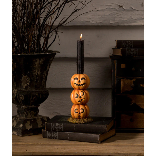 Bethany Lowe 6.25" Pumpkin Stack Halloween Candlestick Holder TD3132