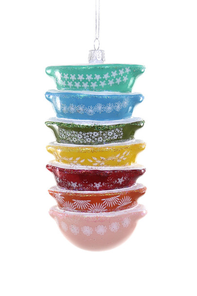 Cody Foster 5.5" Vintage Inspired Stacked Rainbow Mixing Bowl Pyrex Glass Christmas Ornament GL-665