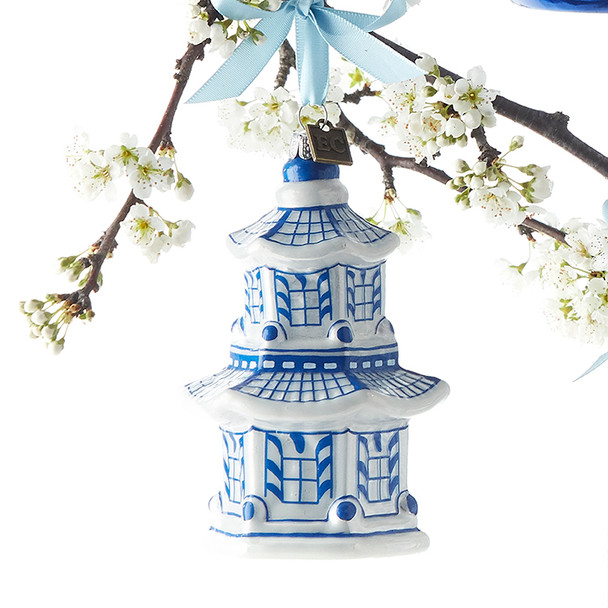 Raz 4.25" Eric Cortina Delft Pagoda Glass Christmas Ornament 3953018 -2