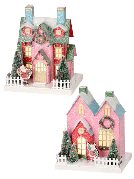 Regency 10" LED Battery Operated Pink Cardboard Village House Christmas Decoration MTX73877