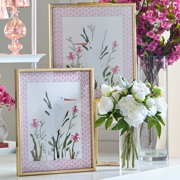 Raz 18" Egret in Gold Floral Framed Wall Art Set of 2 4544516