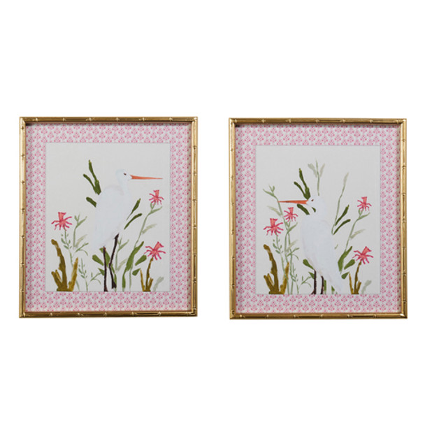 Raz 18" Egret in Floral Framed Wall Art Set of 2 4544516 -2