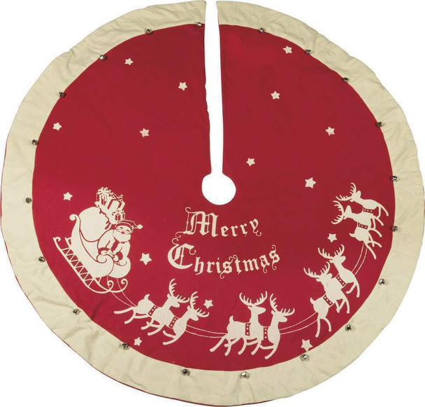 Santa And Sleigh Large Vintage Tree Skirt - Thumbnail 4