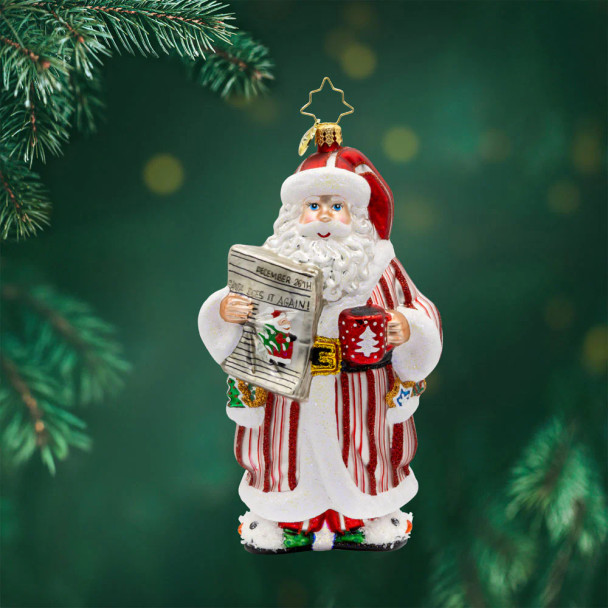 Christopher Radko Santa's Daily News Glass Christmas Ornament 1022489