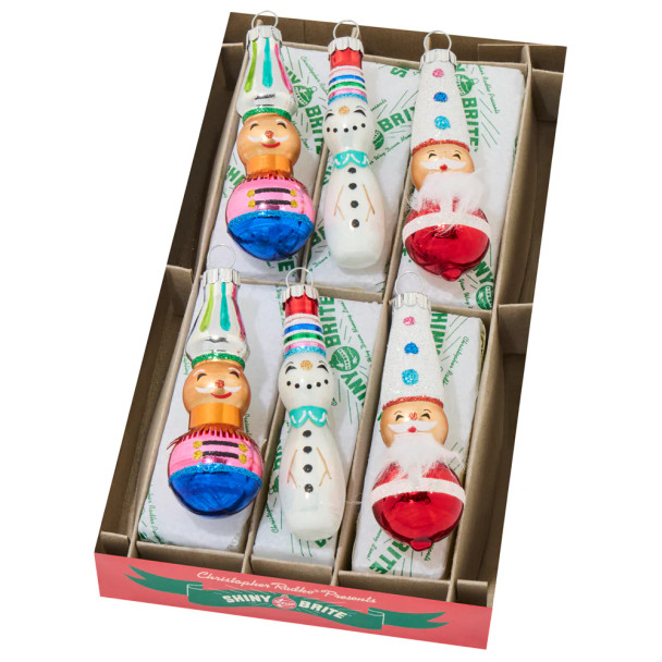 Christopher Radko Shiny Brite Christmas Confetti 6 Count 2.5" Decorated Figures Glass Christmas Ornament Set 4028268
