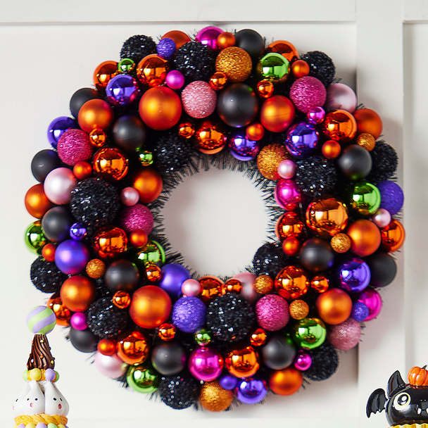 Raz 20.5" Multicolor Ball Ornament Halloween Wreath W4532842