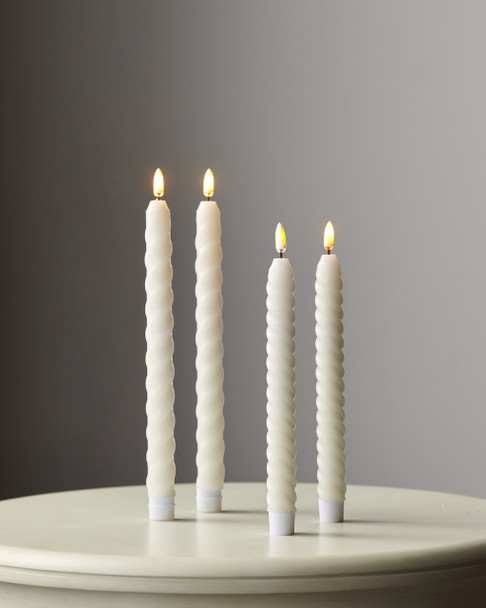 Raz 8.5" or 10.5" Ivory Twist Battery Operated Realistic Flame Taper Candles  Raz 8.5" or 10.5" Ivory Twist Battery Operated Realistic Flame Taper Candles