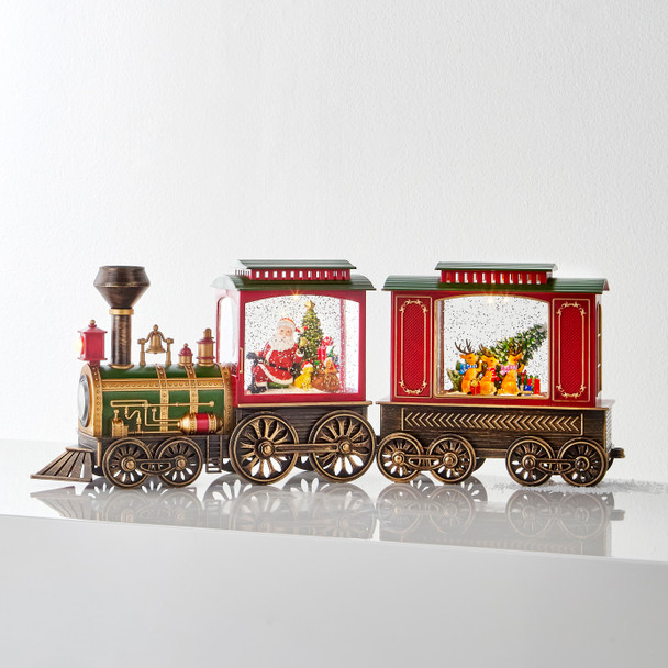 Raz 12.25" Santa and Reindeer Lighted Christmas Water Globe Train 4500789