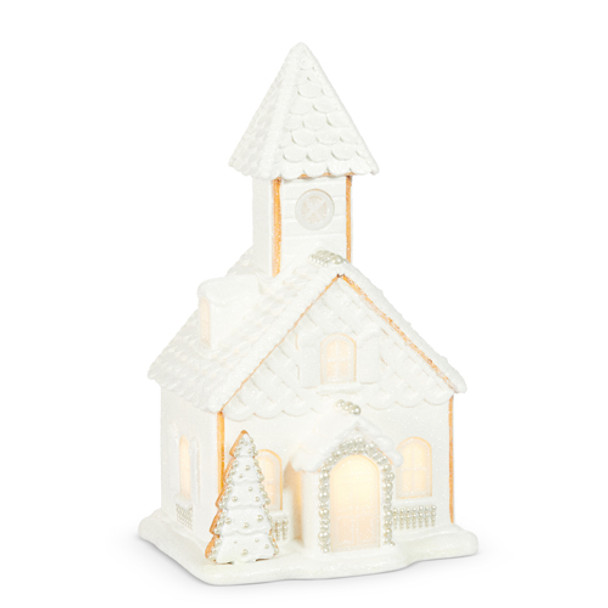 Raz 16.5" LED Lighted White Church with Pearls Gingerbread House Christmas Decoration 4510444 Raz 16.5" LED Lighted White Church with Pearls Gingerbread House Christmas Decoration 4510444