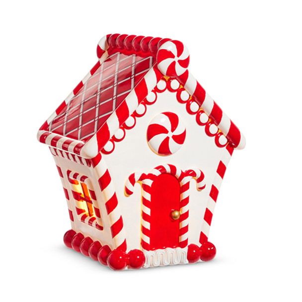 Raz 16" Large LED Lighted Red and White Peppermint Large Gingerbread House 4510467