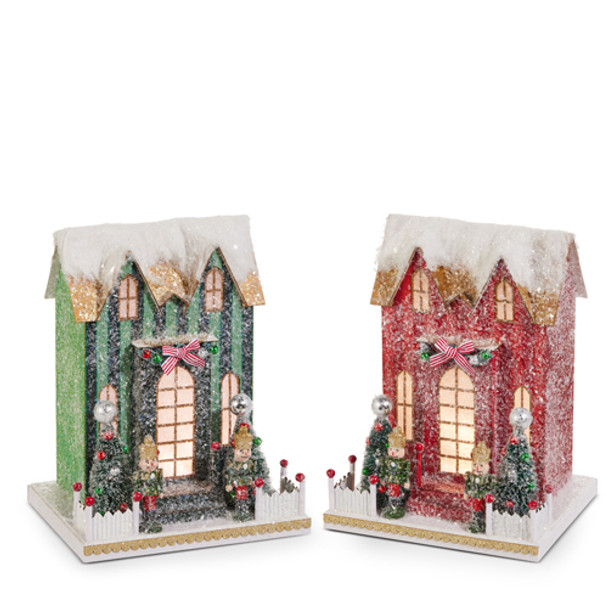 Raz 10.5" Lighted Striped Paper Christmas Houses 4512529