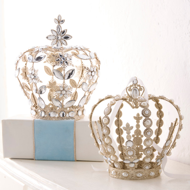 Raz 8" or 9.5" Champagne Glitter Jeweled Crown Christmas Decoration