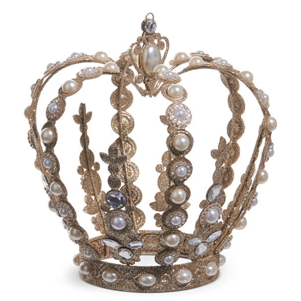 Raz 8" or 9.5" Champagne Glitter Jeweled Crown Christmas Decoration -2