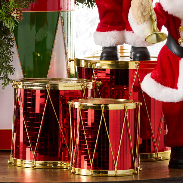 Raz Red and Gold Drum Christmas Ornaments Set of 3 4516726