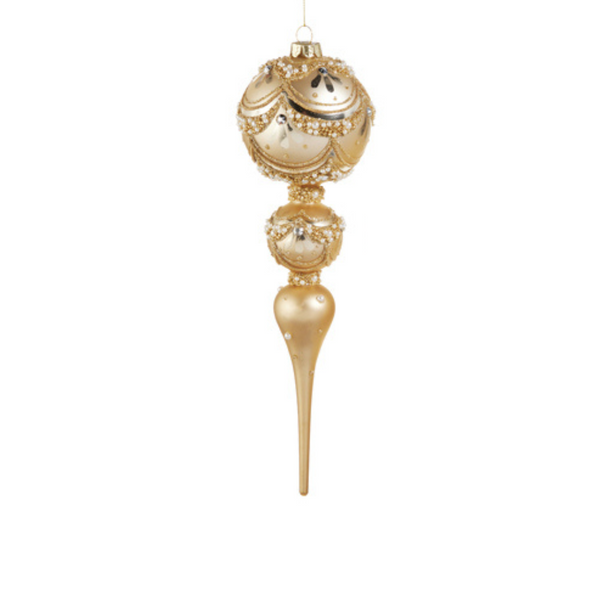 Raz 11" Gold and Pearl Trimmed Finial Glass Christmas Ornament 4522867 -2
