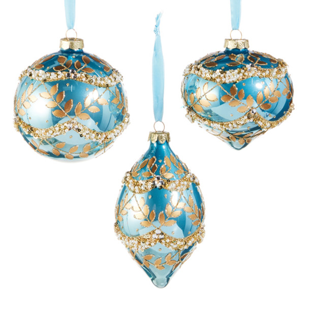 Raz 4" Gold Leaf Wrapped Blue Iridescent Glass Christmas Ornament 4523008