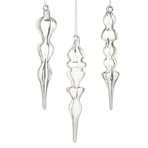 Raz 7.5" Clear Finial Glass Christmas Ornament Set of 3 4523149