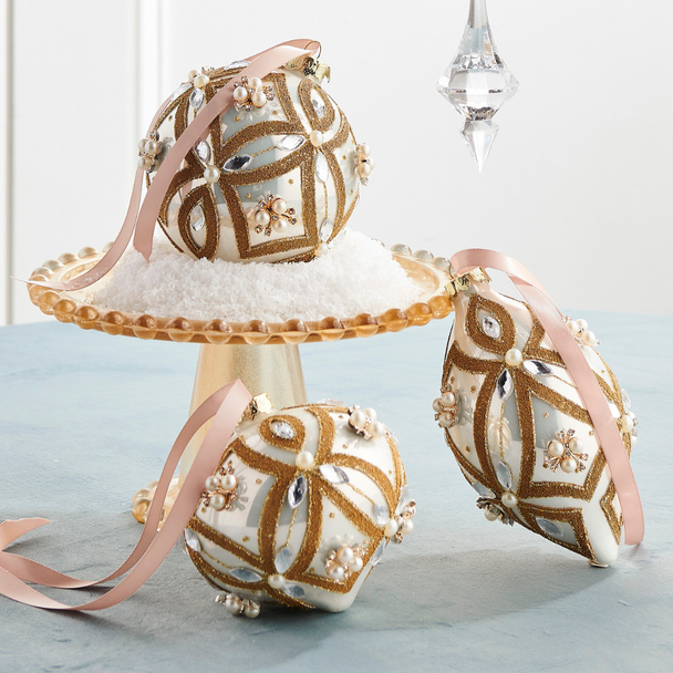 Raz 4" Pearl Embellished Glass Christmas Ornament 4523157