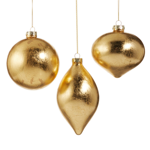 Raz 4" Set of 3 Gold Leaf Glass Christmas Ornaments 4523160