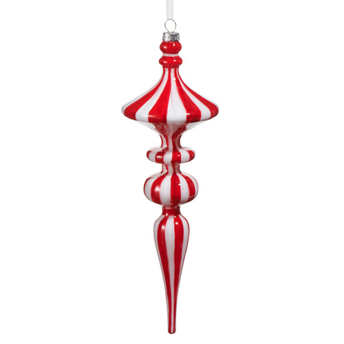 Raz 11.5" Red and White Striped Finial Glass Christmas Ornament 4524571 -2