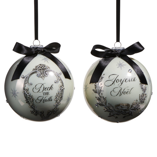 Raz 5" Set of 2 French Holiday Ball Glass Christmas Ornament 4524623
