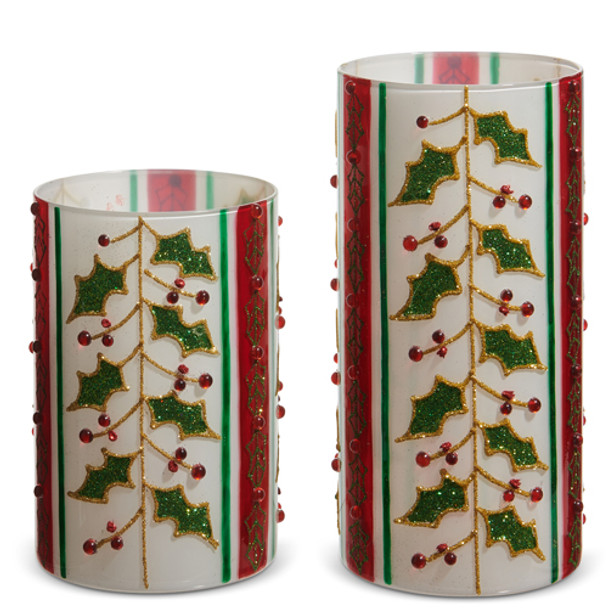 Raz 8" set of 2 Holly Berry Container Christmas Decoration 4524634 -2