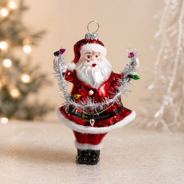 Raz 5" Santa Holding Lights Vintage Glass Christmas Ornament 4524860-2