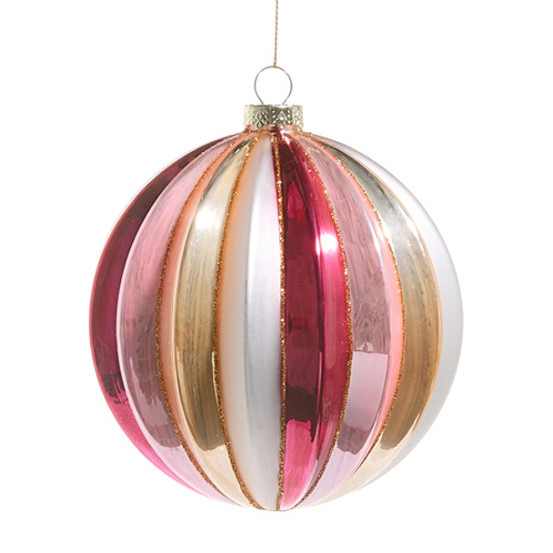 Raz 5" Shades of Pink Ribbed Ball Glass Christmas Ornament 4524901