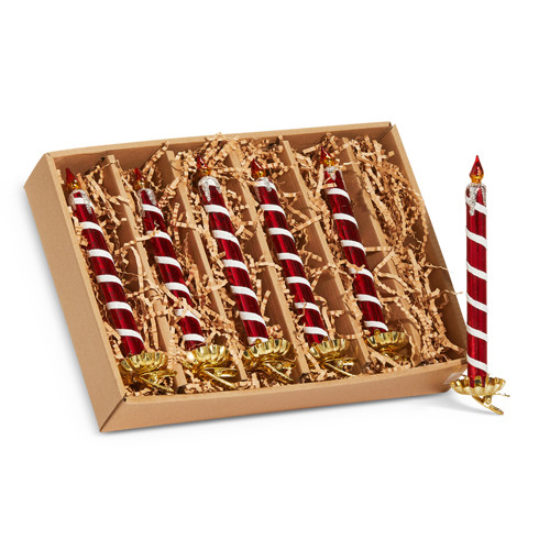 Raz 7.5" Red and White Clip On Candle Glass Christmas Ornaments Box of 6 4524921