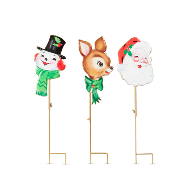Raz 25.5" Sparkle Holiday Christmas Character Yard Stake Decoration Set of 3 4536666