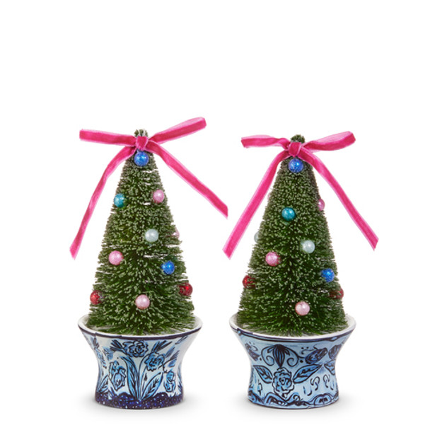 Raz Eric Cortina Set of 2 6" Bottle Brush Trees in Chinoiserie Pot Christmas Ornament 4546021 -2