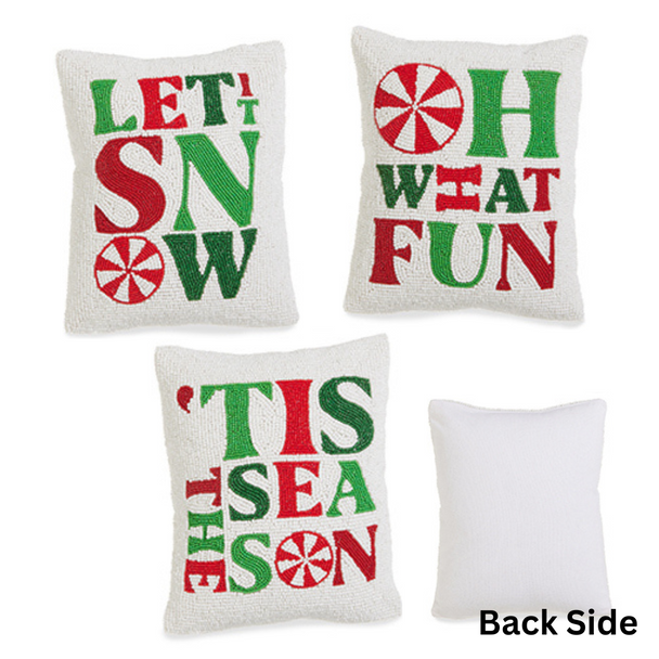 Raz 10" Peppermint Merrymaking Beaded Christmas Pillow 4556028