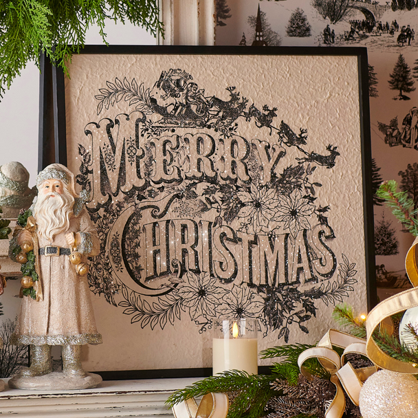 Raz 22" Vintage Merry Christmas Wall Sign Christmas Decoration 4559126 Raz 22" Vintage Merry Christmas Wall Sign Christmas Decoration 4559126