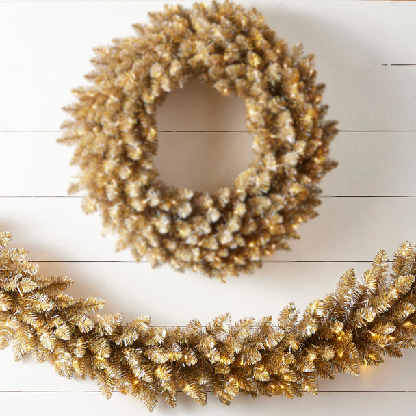 Raz 6' Gold and Silver Tinsel Lighted Christmas Garland G4509695