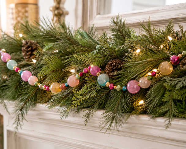 Raz 6' Multicolor Glass Bead Christmas Tree Garland G4522990-2
