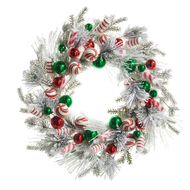 Raz 24" Frosted Pine and Peppermint Christmas Wreath W4506698 -2