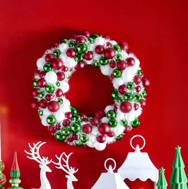 Raz 24" Red, Green, and White Ball Ornament Christmas Wreath W45164302-2
